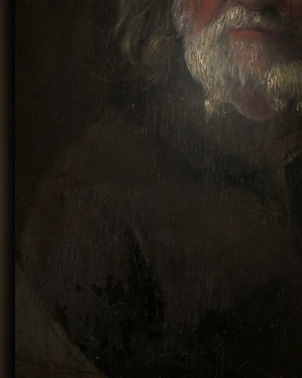 Materiaal en afwerking van Oude man, kop en schouders in het wisselframe