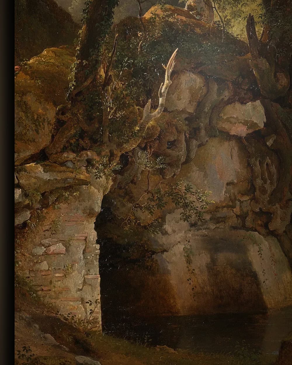 Materiaal en afwerking van Gezicht in het park van de Villa Chigi bij Ariccia in het wisselframe