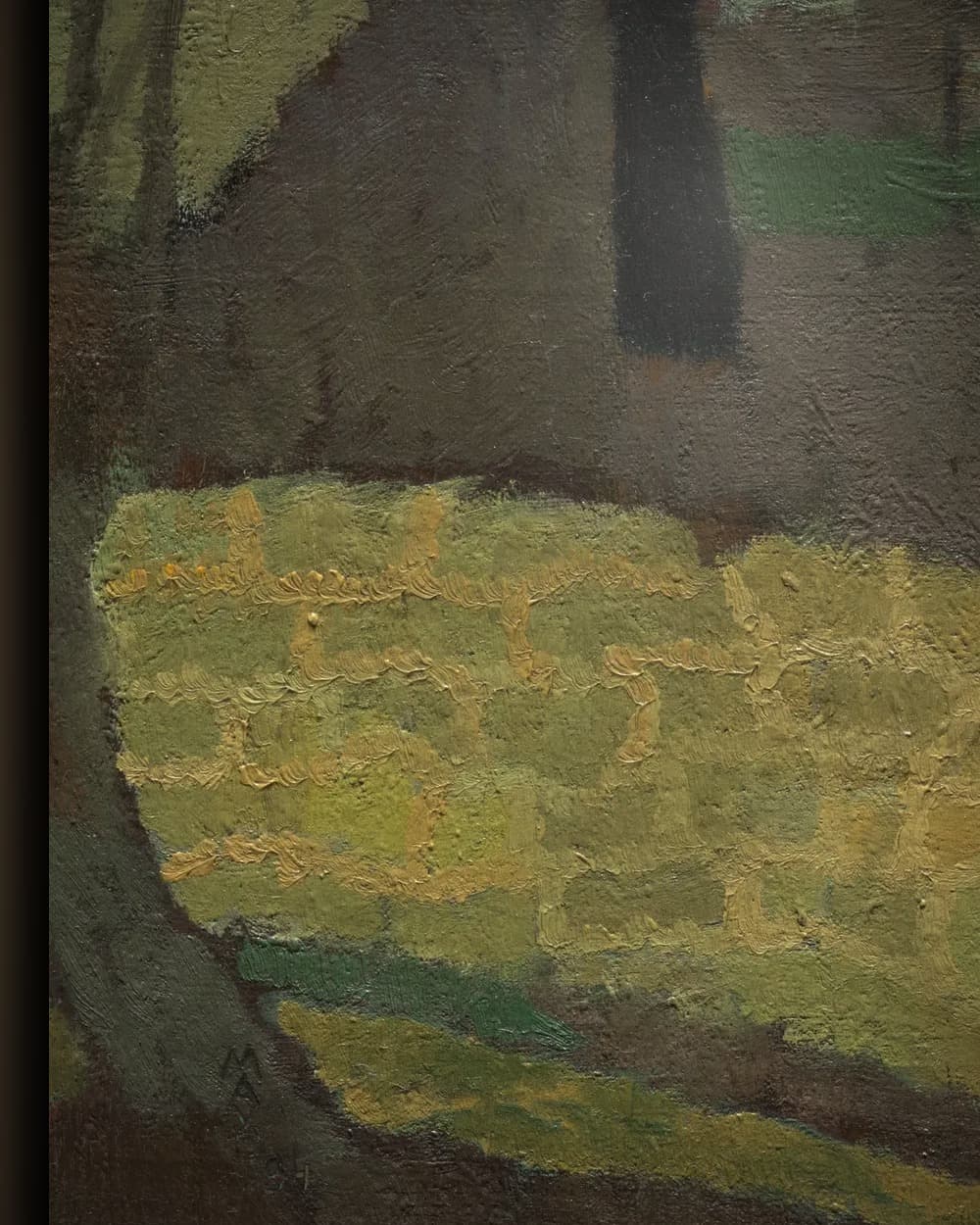 Materiaal en afwerking van Het drogen van het linnen, of maansopkomst bij de priorij in het wisselframe