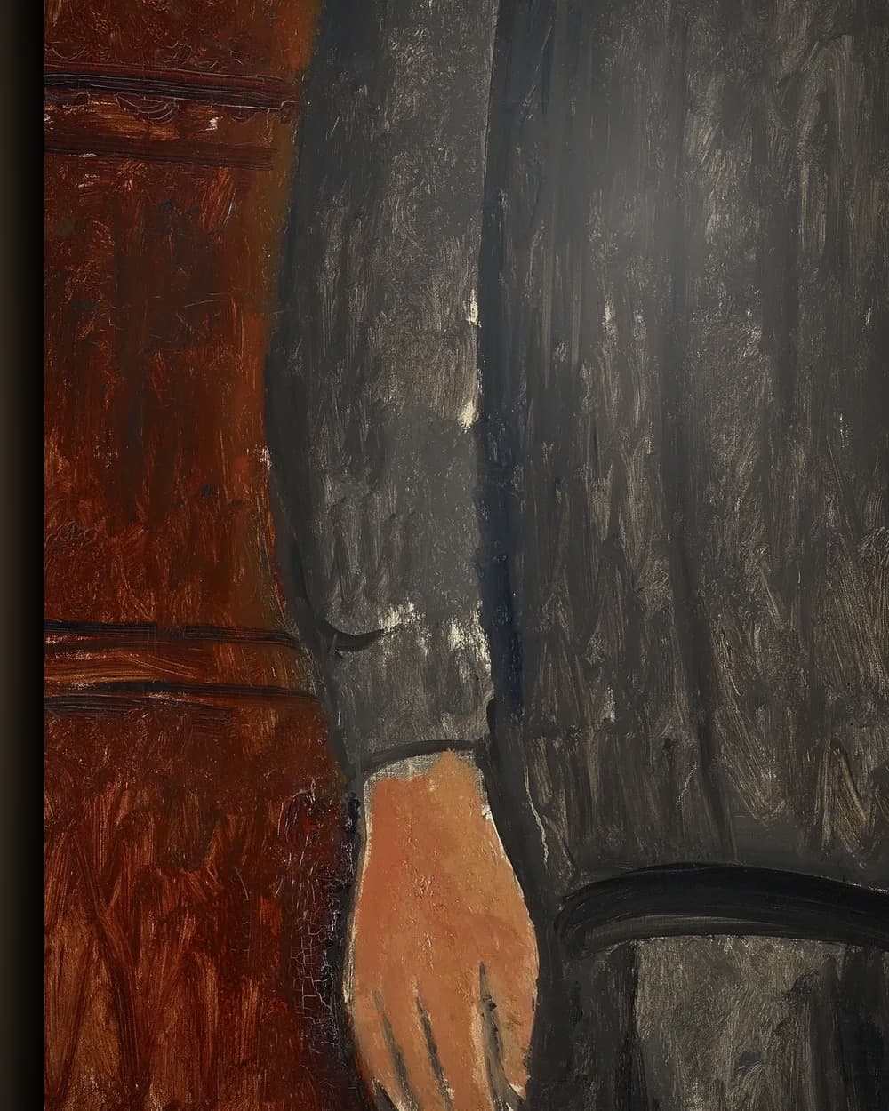 Materiaal en afwerking van Staand meisje in een zwarte schort in het wisselframe