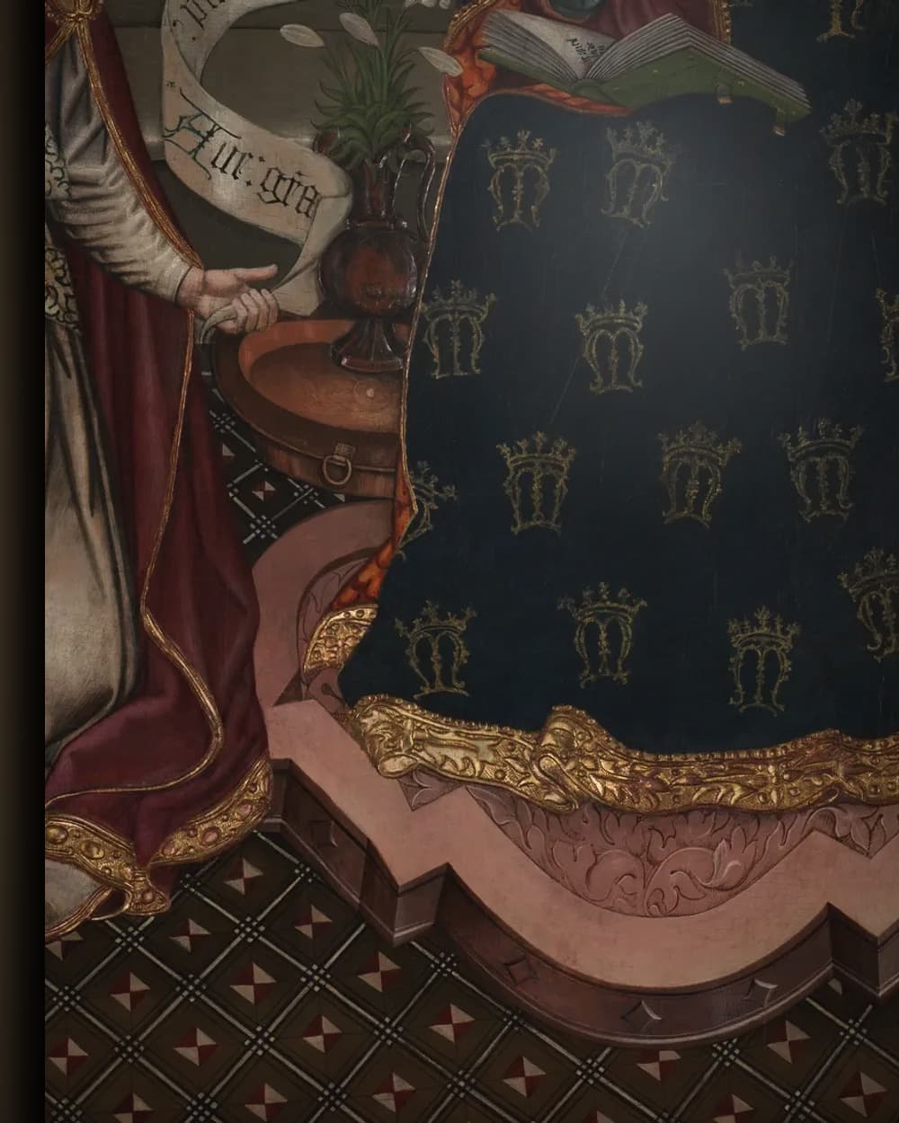 Materiaal en afwerking van De annunciatie en de geboorte van Christus in het wisselframe
