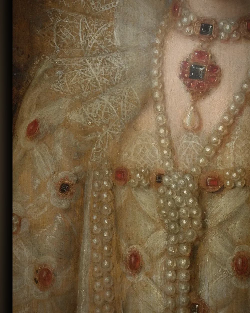 Materiaal en afwerking van Portret van Elizabeth I, koningin van Engeland in het wisselframe