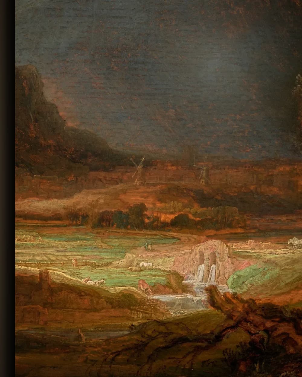 Materiaal en afwerking van Dramatisch Landschap met Reizigers in het wisselframe