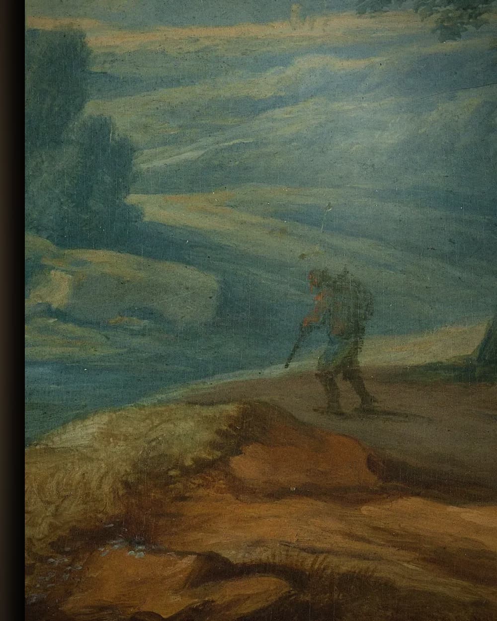 Materiaal en afwerking van Beboste italianiserende landschap met figuren in het wisselframe