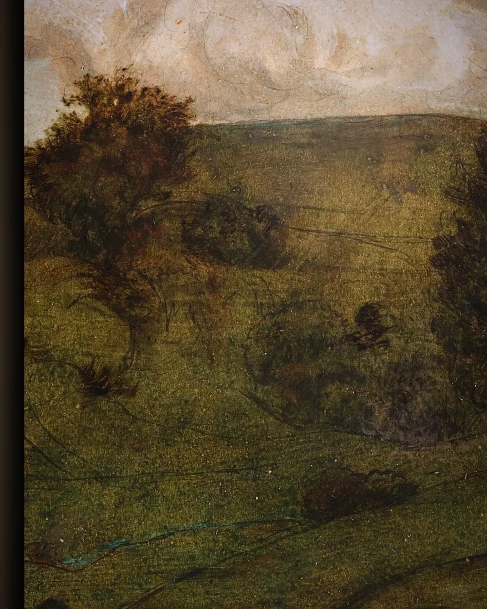Materiaal en afwerking van Landschap met herders en kampvuur in het wisselframe