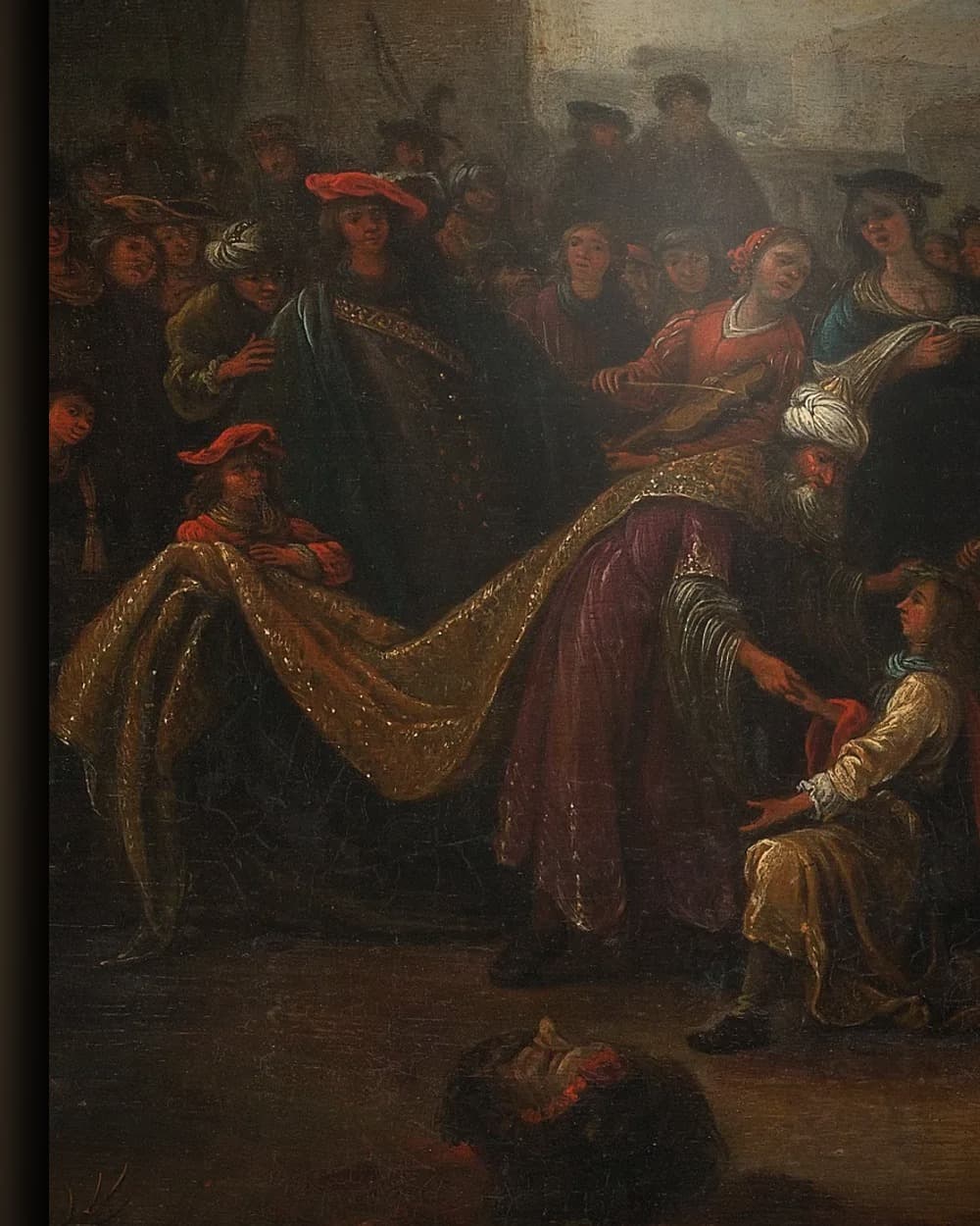Materiaal en afwerking van Saul begroet David als overwinnaar van Goliath in het wisselframe