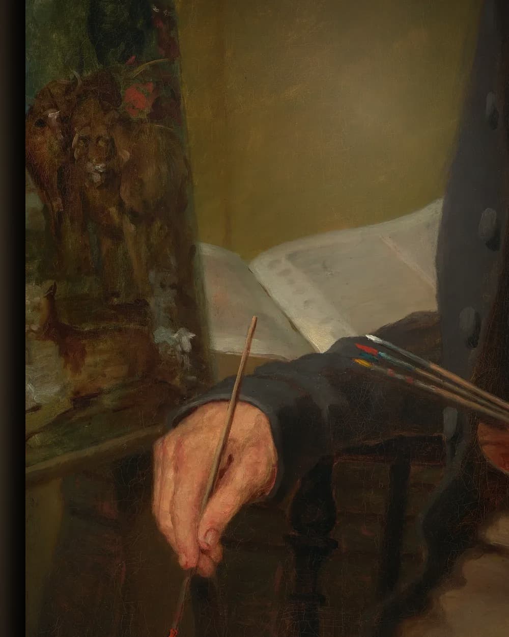 Materiaal en afwerking van Het Vredige Koninkrijk met Quakers en Banieren in het wisselframe