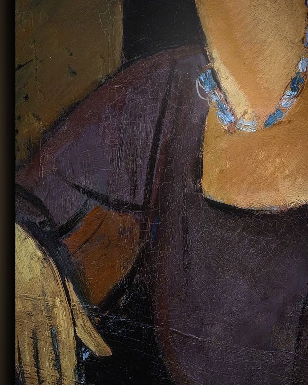 Materiaal en afwerking van Jeanne Hébuterne met hoed en ketting in het wisselframe