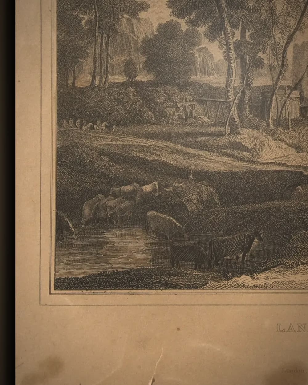 Materiaal en afwerking van Landschap met het huwelijk van Izaäk en Rebecca in het wisselframe