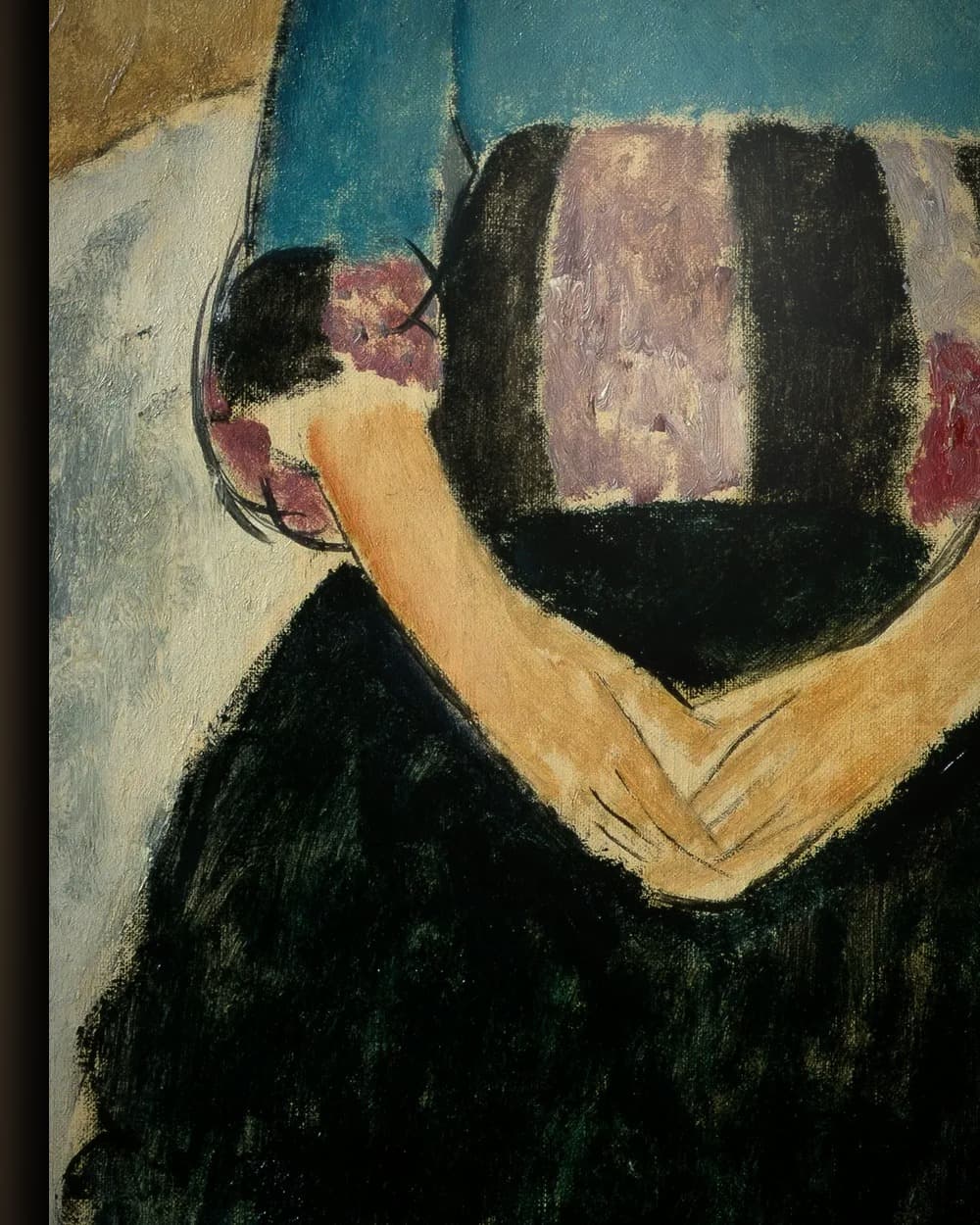 Materiaal en afwerking van Portret van Jeanne Hébuterne, zittend in het wisselframe