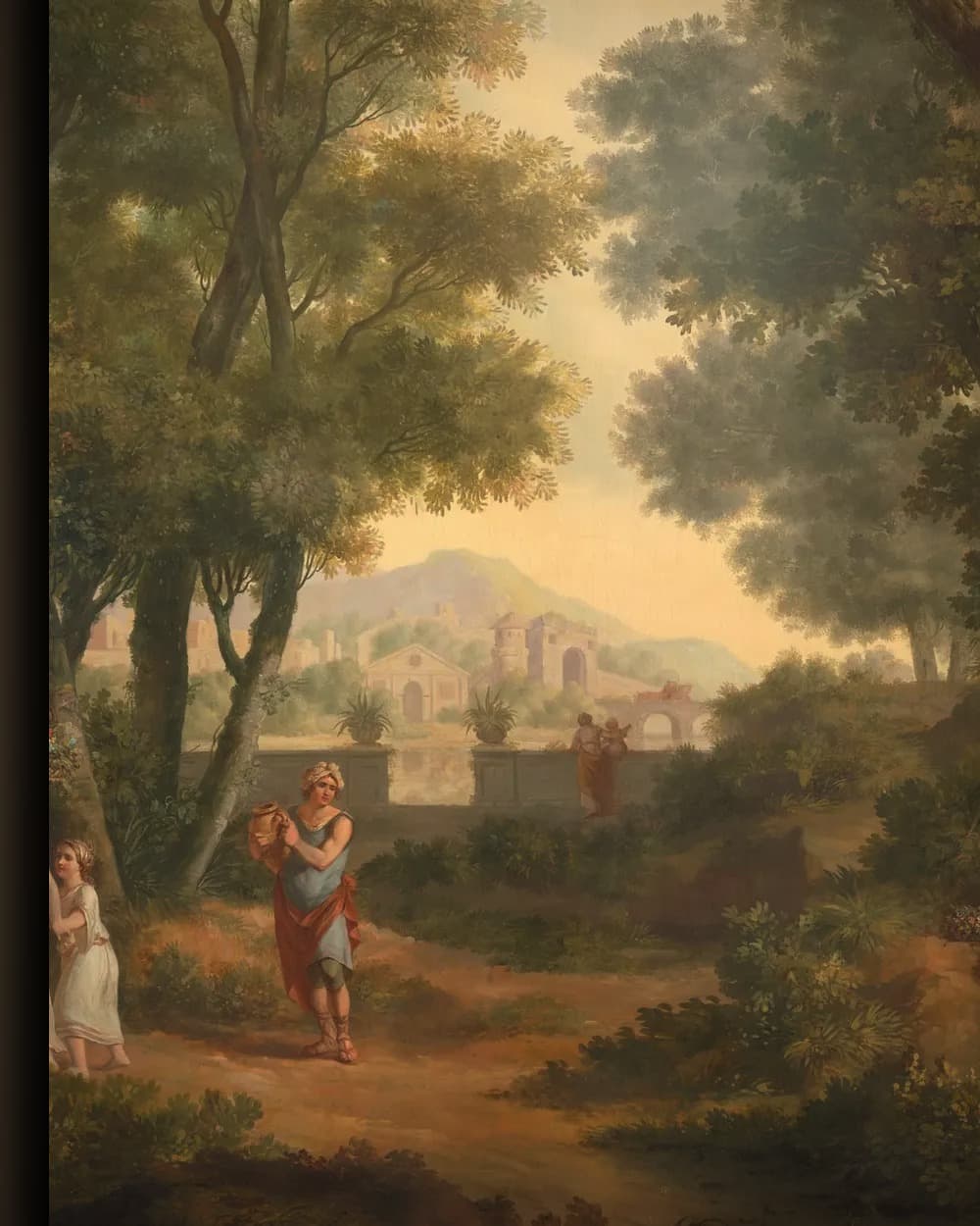 Materiaal en afwerking van Arcadisch landschap met verschillende figuren in het wisselframe