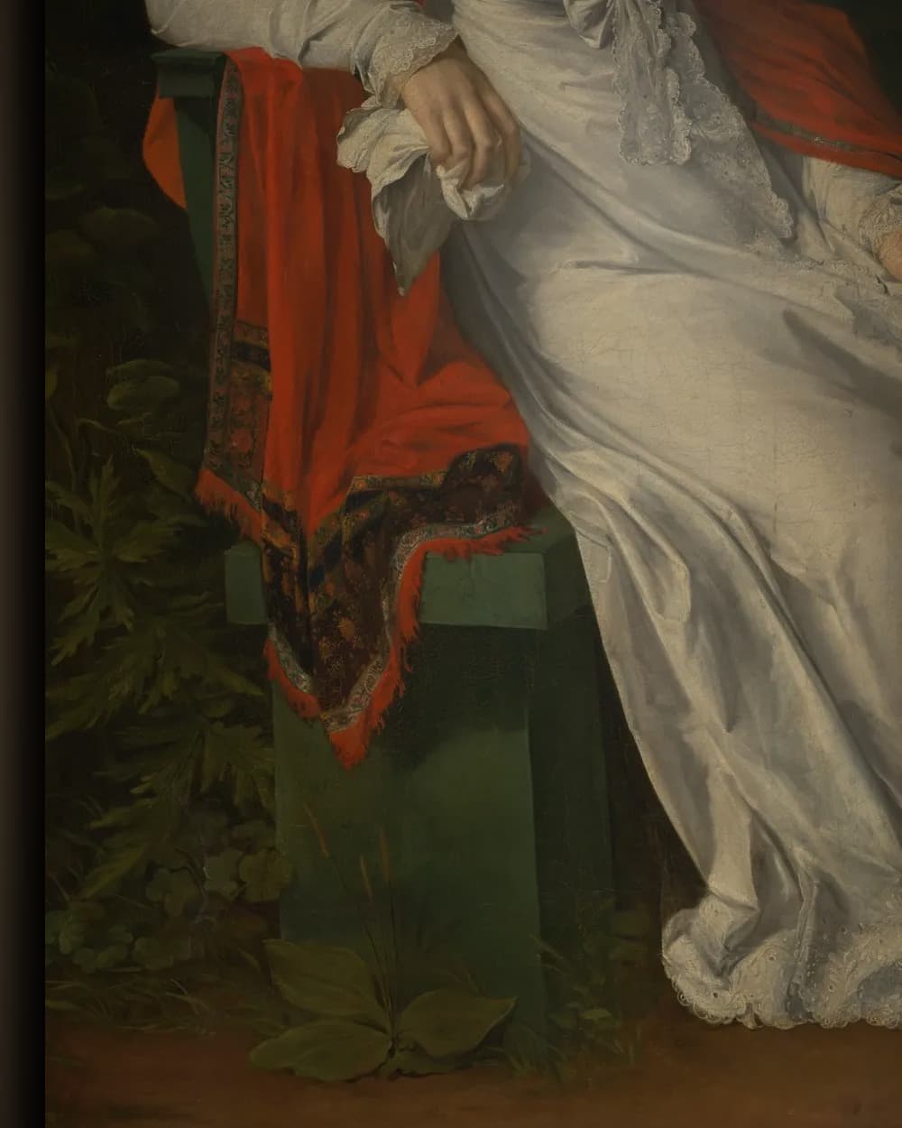 Materiaal en afwerking van Carolina Ferdinanda Louisa van Sicilië (1798-1870). Echtgenote van Karel Ferdinand, hertog van Berry, in het park van Bagatelle in het Bois de Boulogne bij Parijs in het wisselframe