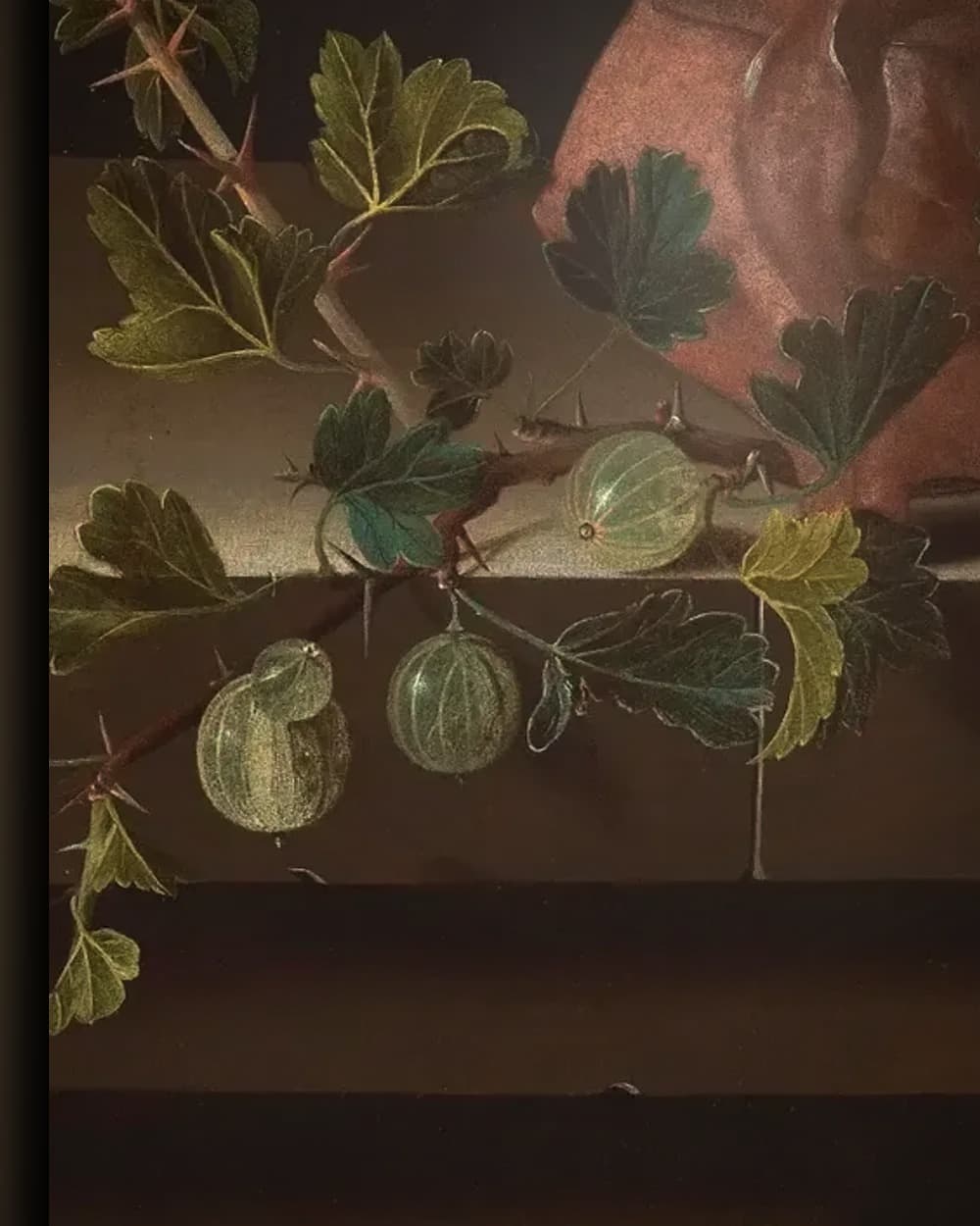 Materiaal en afwerking van Stilleven met een schaal aardbeien in het wisselframe