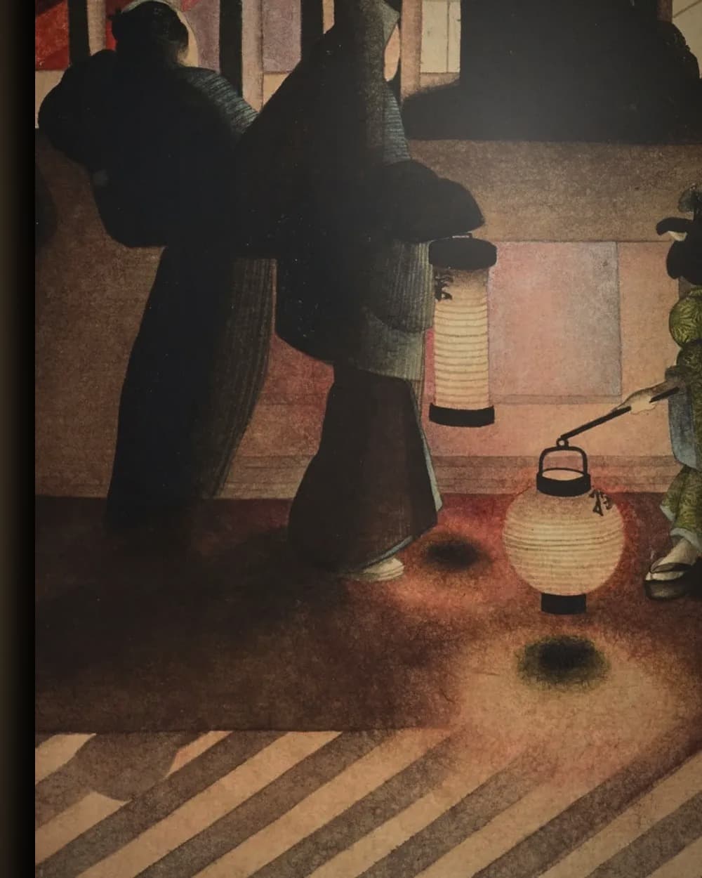 Materiaal en afwerking van Nachtscène in Yoshiwara (ca. 1844-54) in het wisselframe