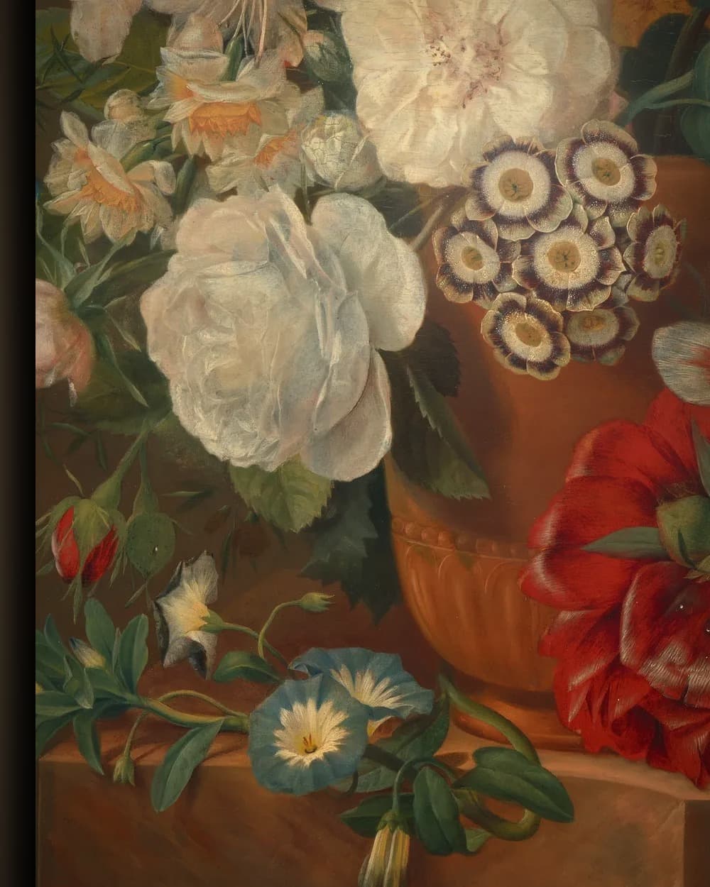 Materiaal en afwerking van Bloemen in een terracotta vaas in het wisselframe
