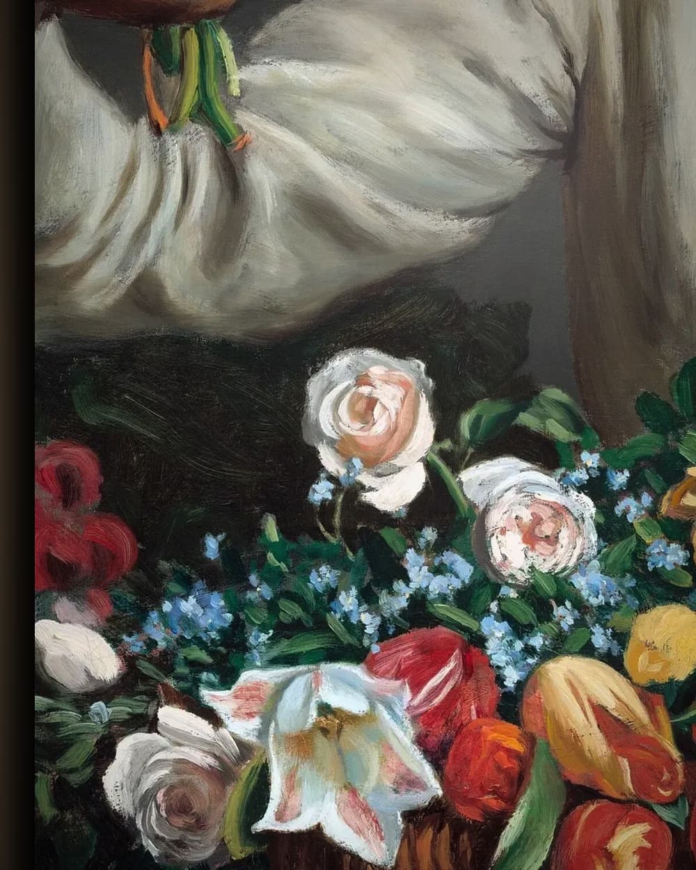 Materiaal en afwerking van Jonge Vrouw met Pioenrozen in het wisselframe