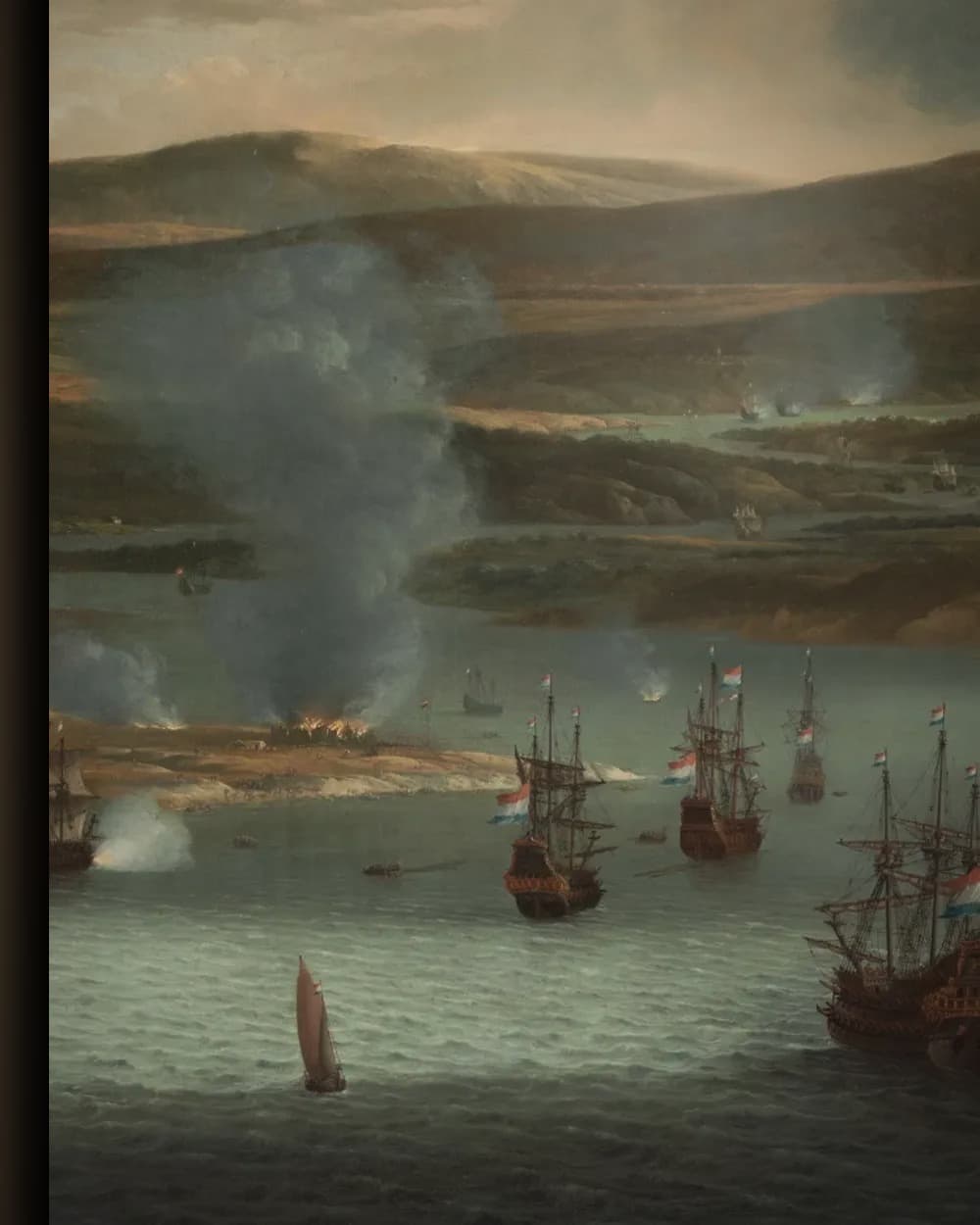 Materiaal en afwerking van Tocht naar Chatham, 1667: de Nederlandse vloot in de monding van de Medway in het wisselframe
