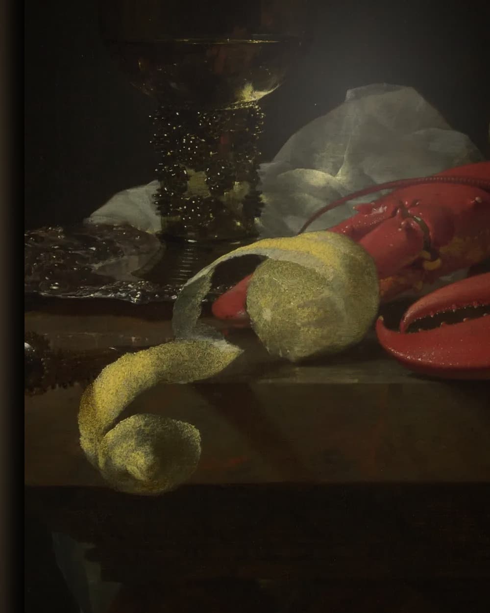 Materiaal en afwerking van Stilleven met drinkhoorn in het wisselframe