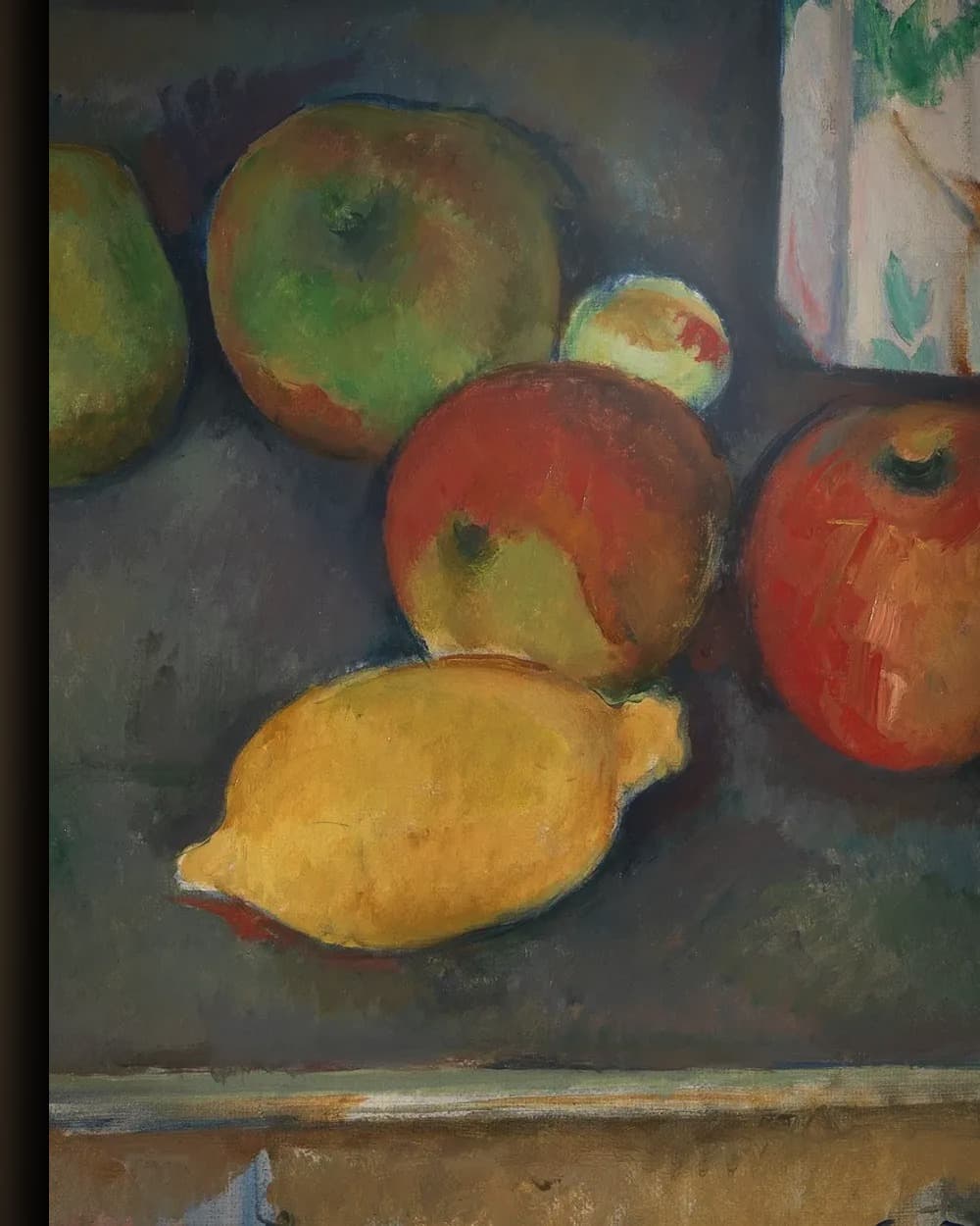 Materiaal en afwerking van Stilleven met melkkan en fruit op tafel in het wisselframe