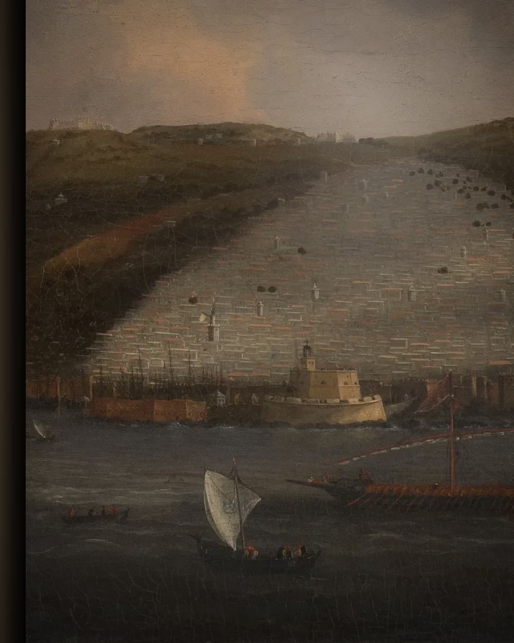 Materiaal en afwerking van Gezicht op Algiers met het schip van Michiel de Ruyter in het wisselframe
