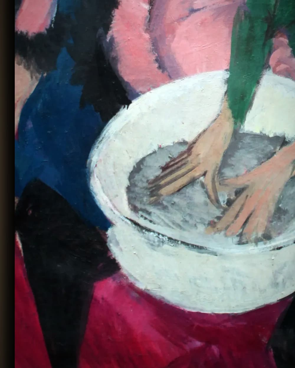 Materiaal en afwerking van Twee vrouwen bij een wasbak, de zusters in het wisselframe