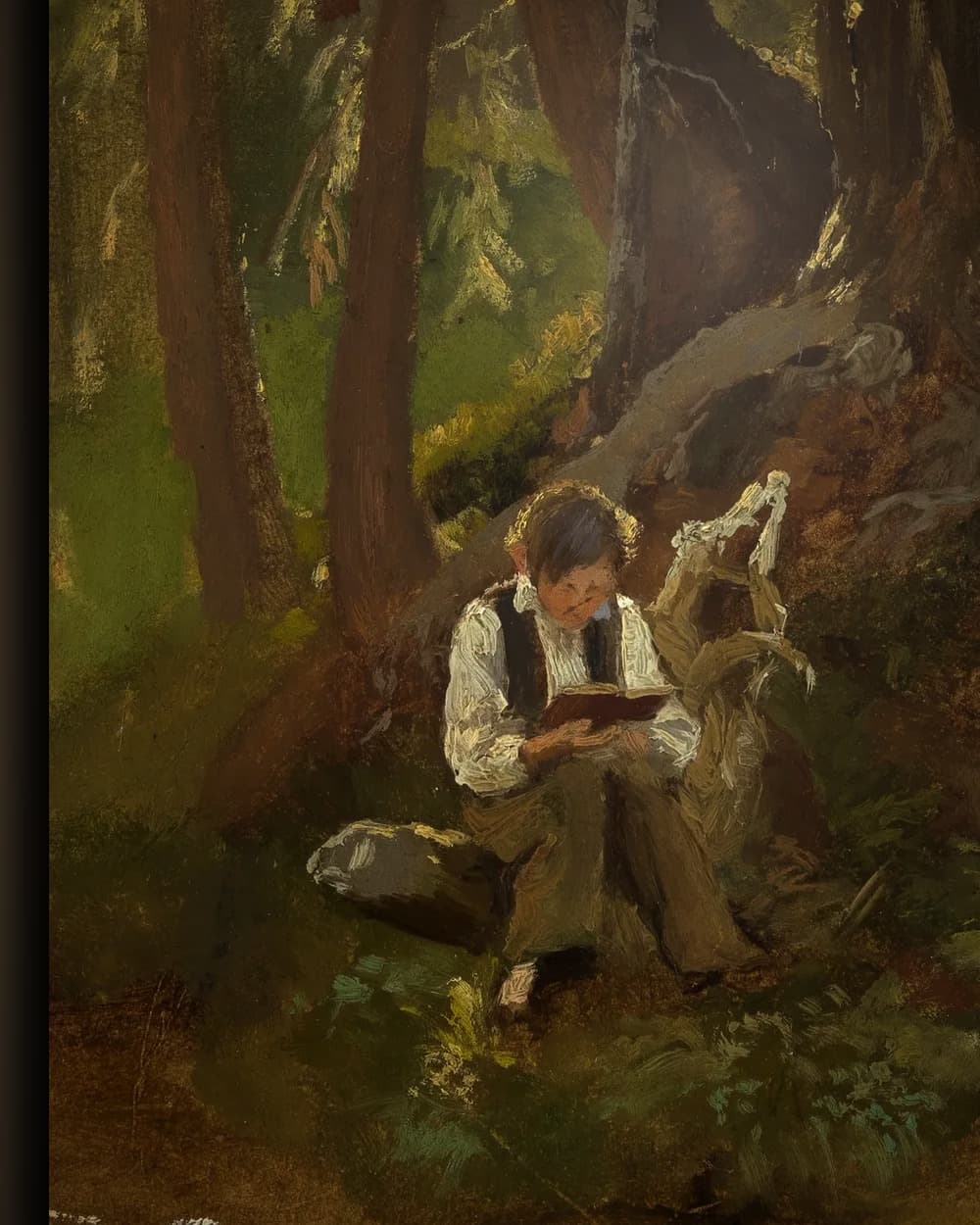 Materiaal en afwerking van Lezende jongen in het bos in het wisselframe