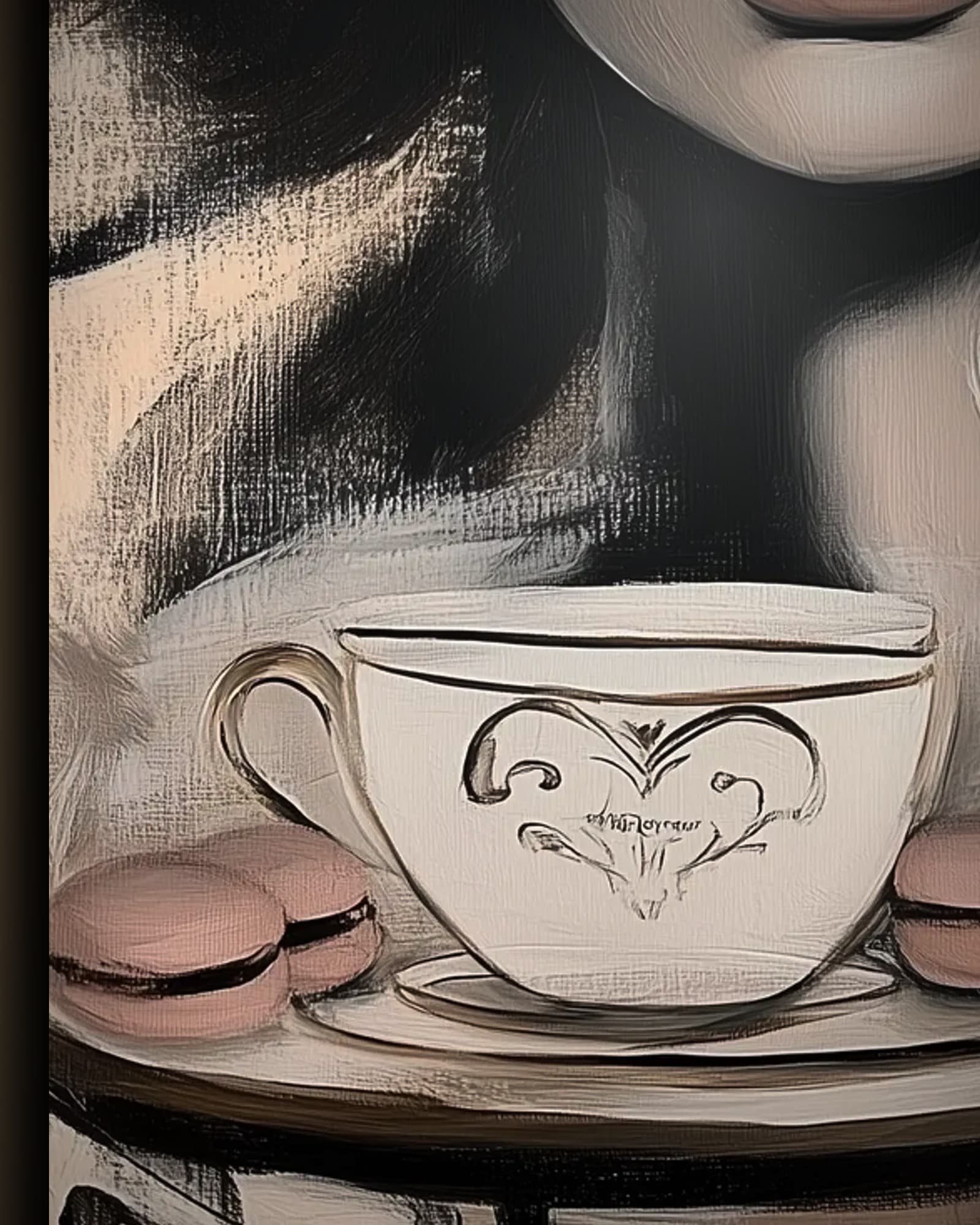 Materiaal en afwerking van Thee met macarons in het wisselframe