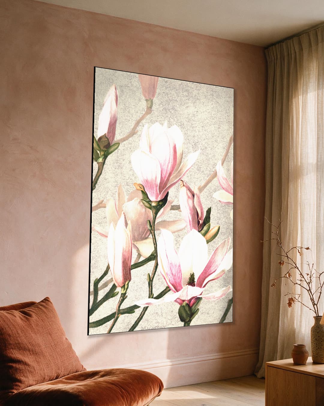 Magnolia aan de muur, kamer