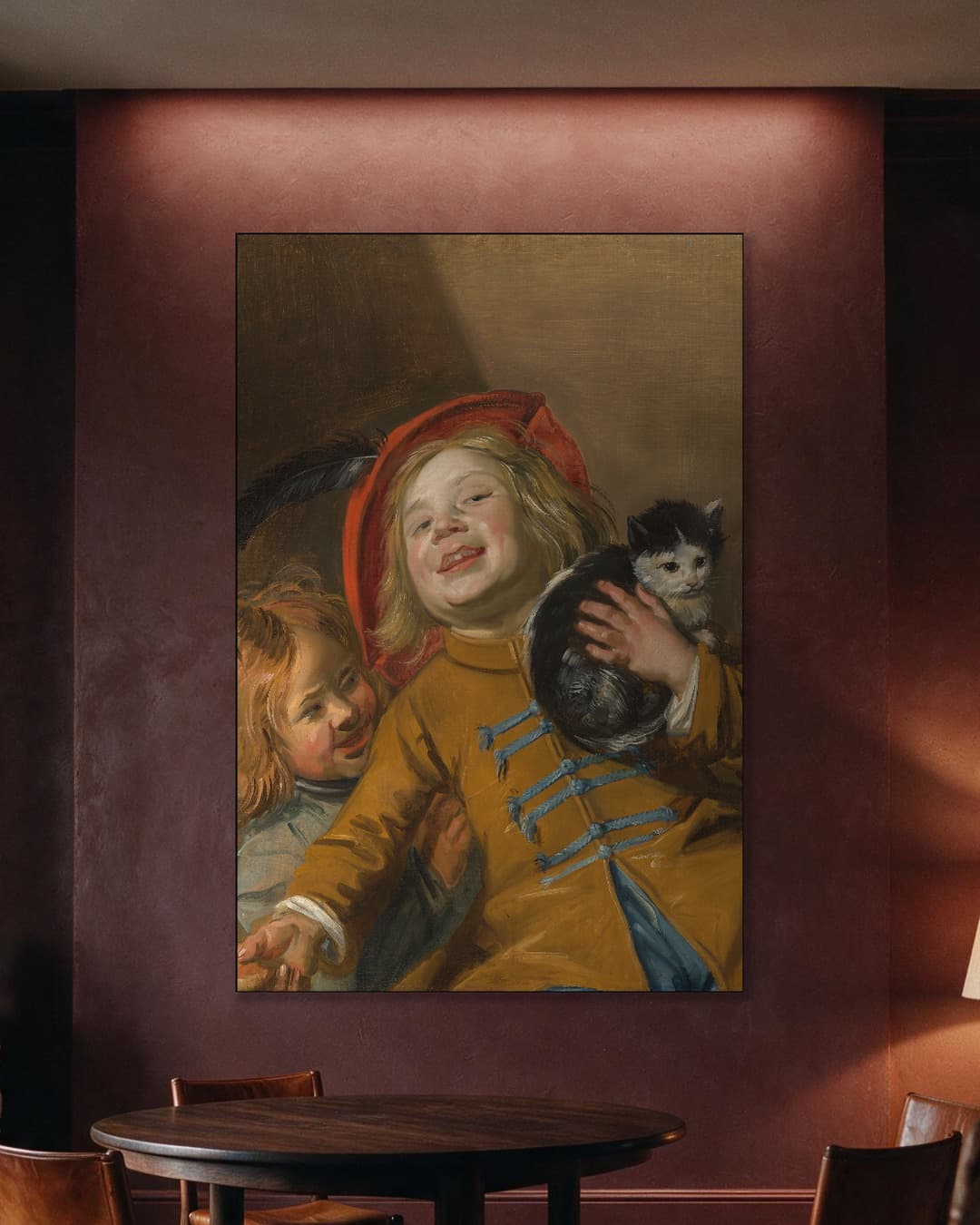 Twee Kinderen met een Kat aan de muur, kamer