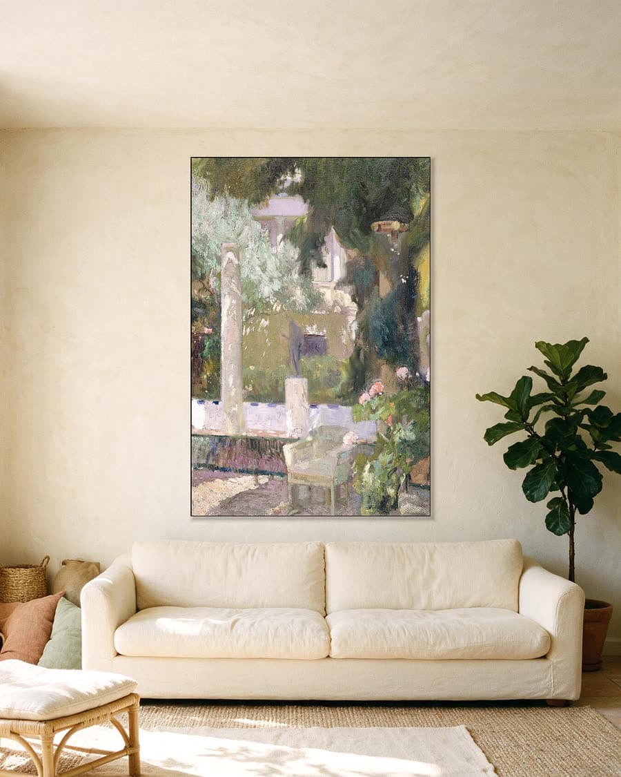 De tuinen bij het huis van de familie Sorolla in een aluminium frame aan dezelfde muur