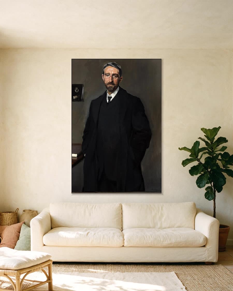Manuel Bartolomé Cossío in een aluminium frame aan dezelfde muur