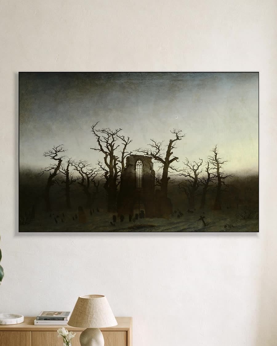 Abdij in het eikenbos in een aluminium frame aan dezelfde muur