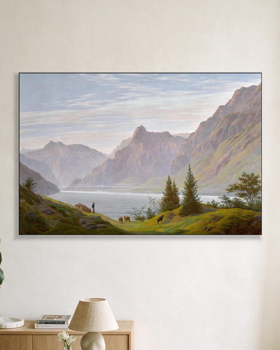 Uitzicht op het Fjord in een aluminium frame aan dezelfde muur