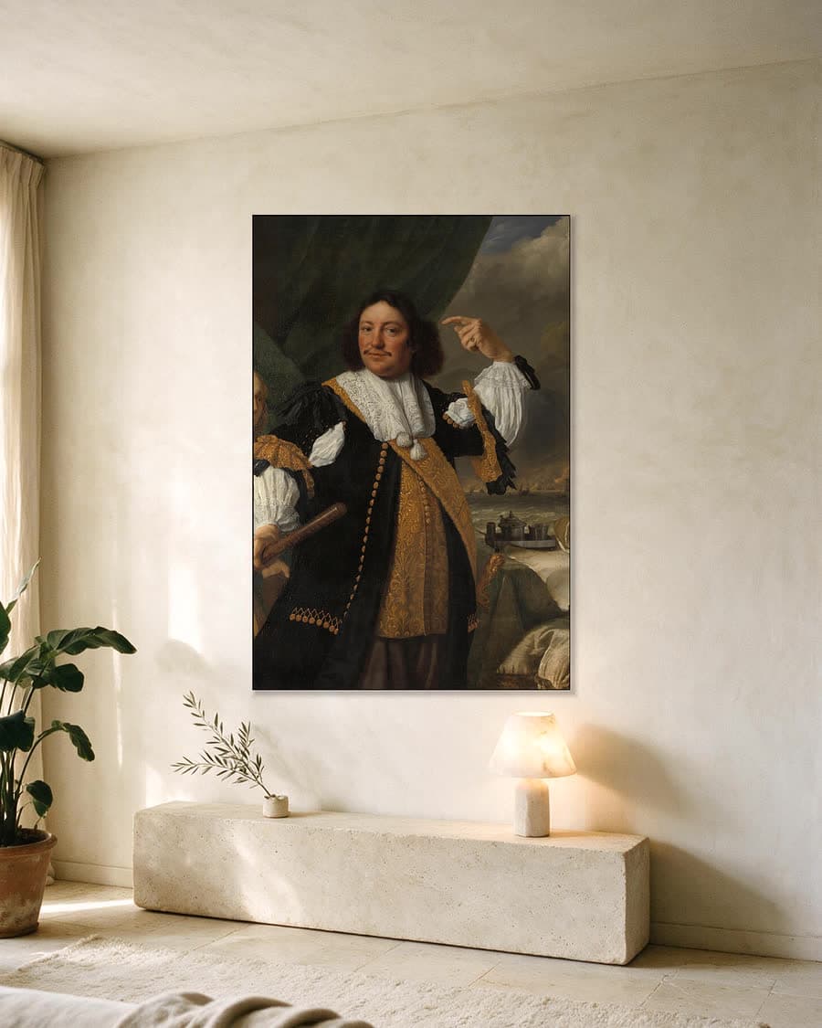 Aert van Nes, 1626-1693, luitenant-admiraal in een aluminium frame aan dezelfde muur