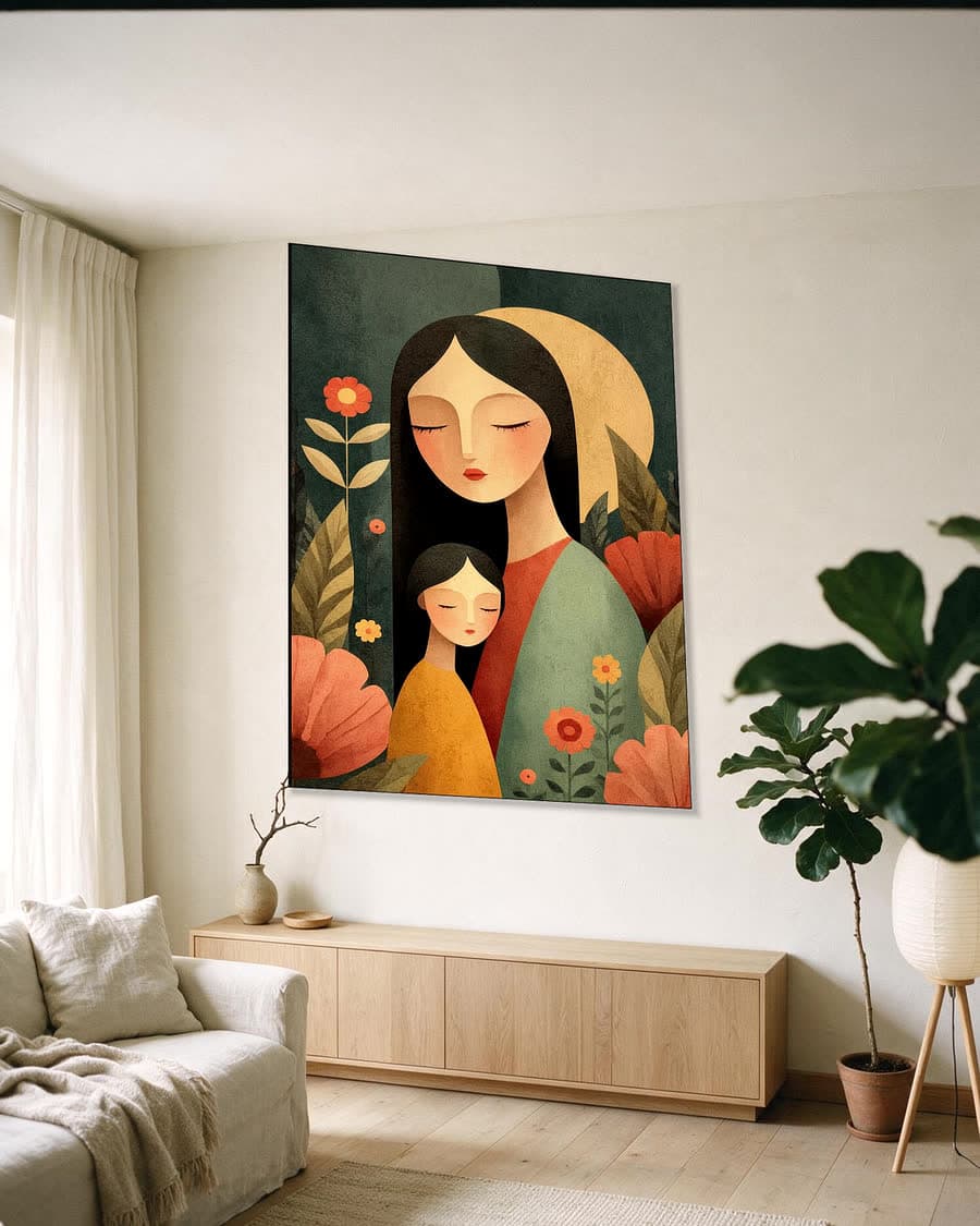 Onder de gouden maan in een aluminium frame aan dezelfde muur