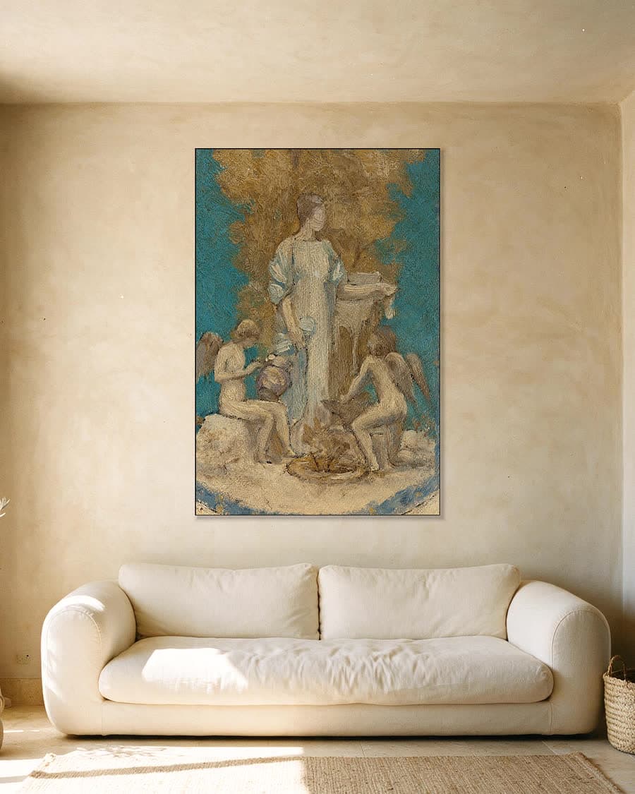 Allegorie van de Inspiratie in een aluminium frame aan dezelfde muur