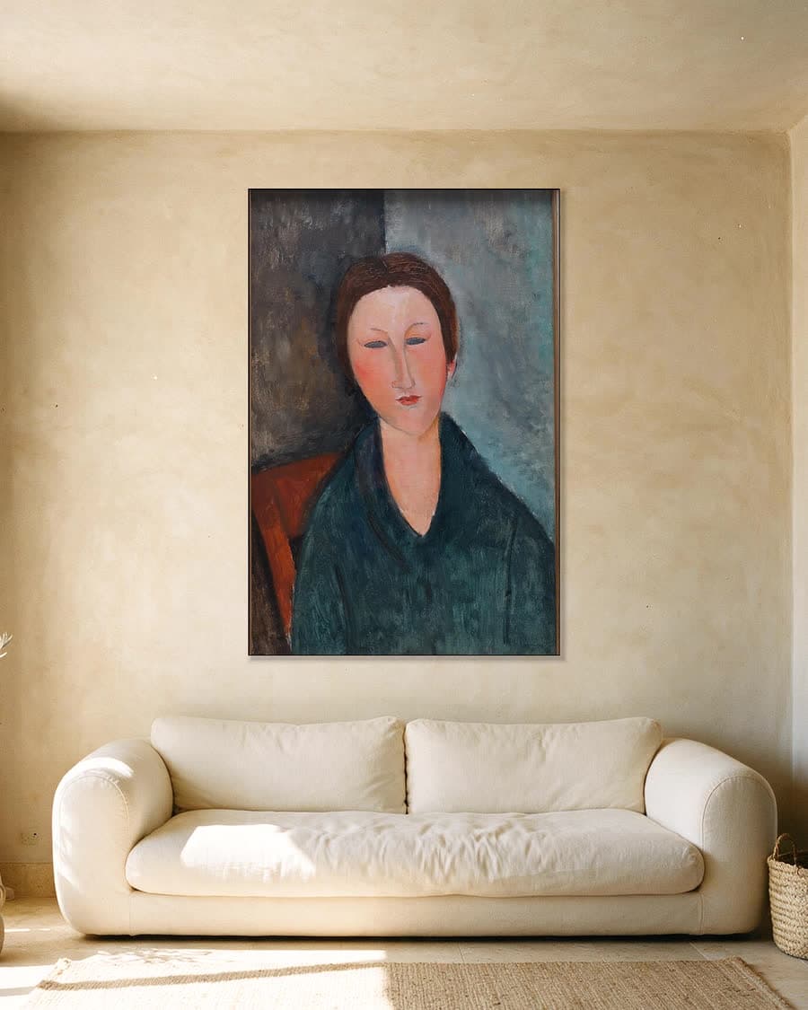 Buste van een jong meisje, Mademoiselle Marthe in een aluminium frame aan dezelfde muur