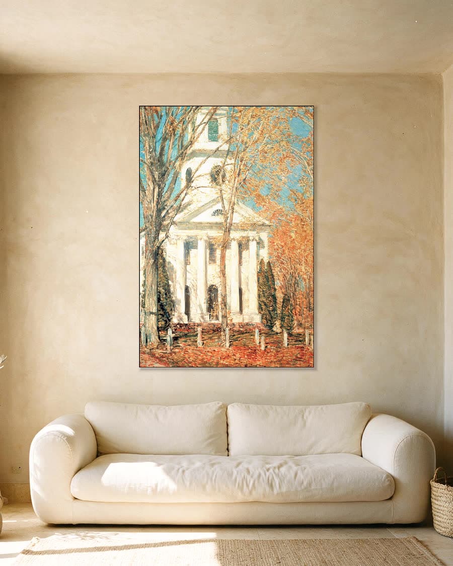 Kerk van Old Lyme in een aluminium frame aan dezelfde muur