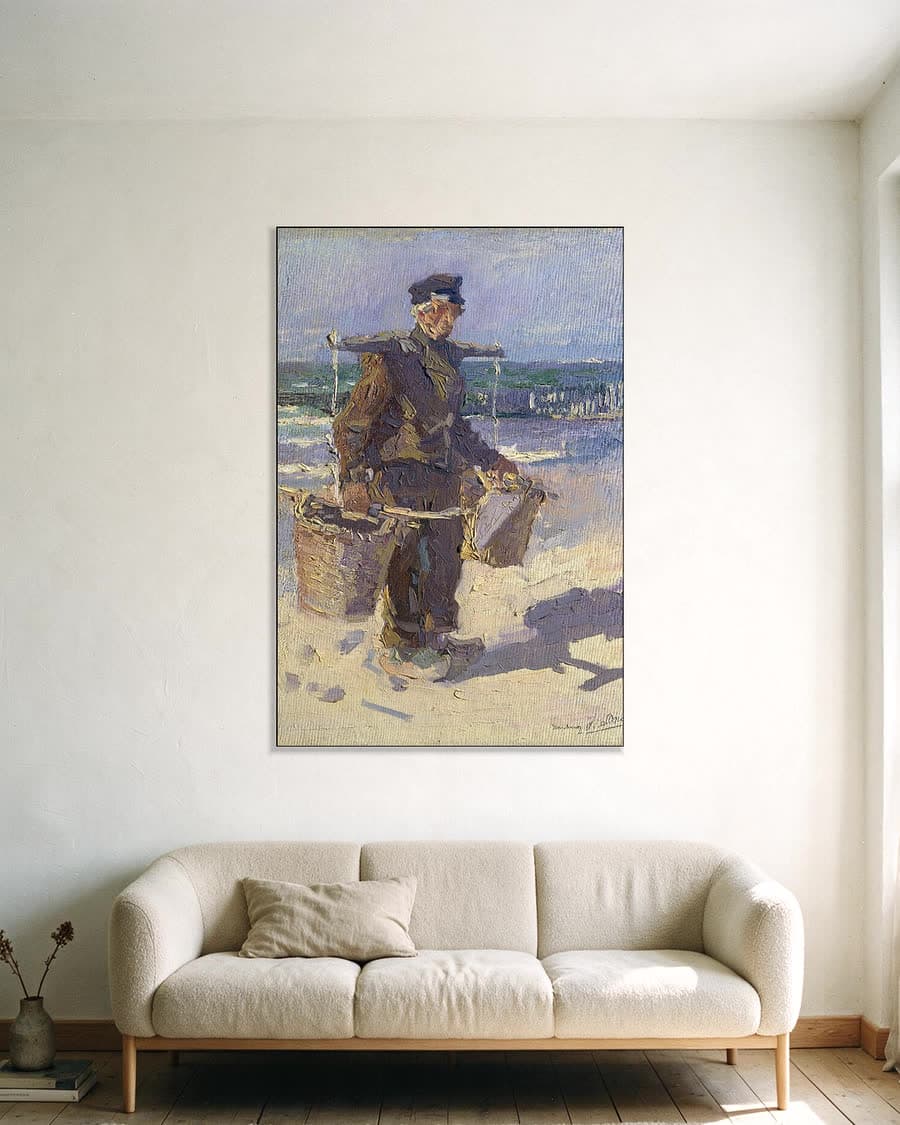 De schelpenvisser in een aluminium frame aan dezelfde muur