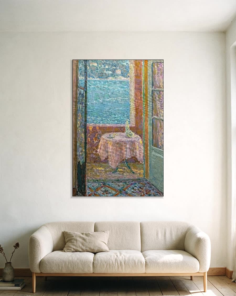 De tafel aan zee, Villefranche-sur-Mer in een aluminium frame aan dezelfde muur