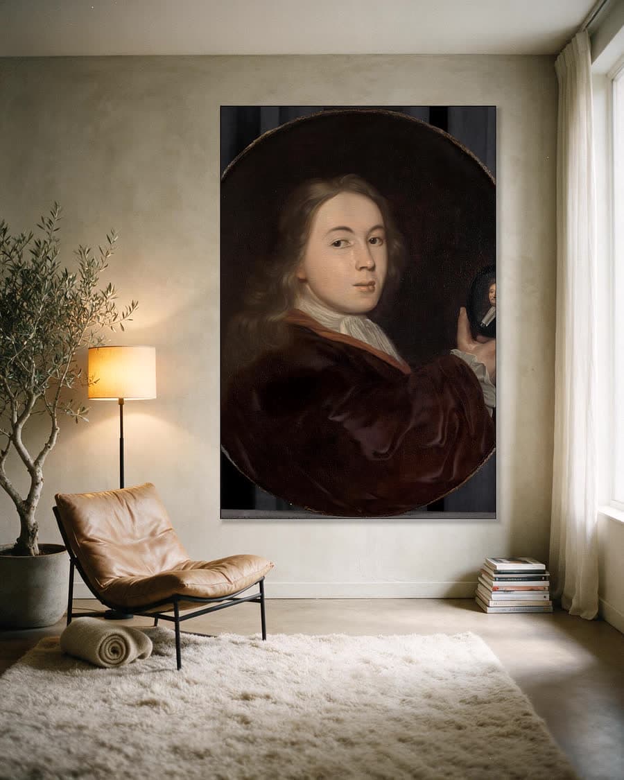 Johannes Bakhuysen, 1683-1731, met een miniatuurportret in een aluminium frame aan dezelfde muur