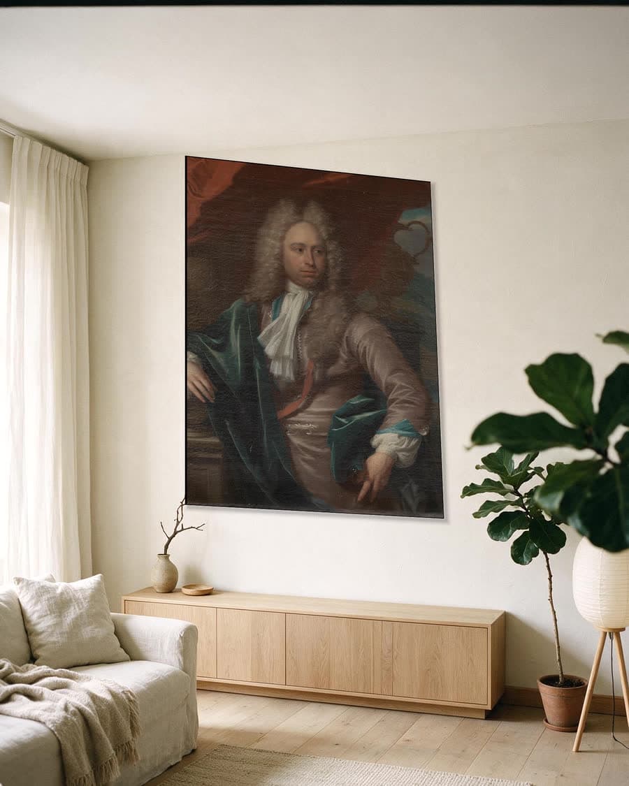 Caspar Adriaen Parduyn, baljuw van Middelburg in een aluminium frame aan dezelfde muur