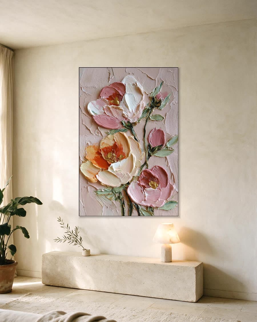 Papavers in reliëf in een aluminium frame aan dezelfde muur