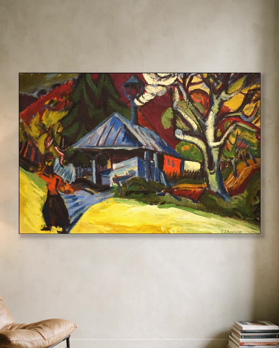 Houtzagerij in Königstein in een aluminium frame aan dezelfde muur