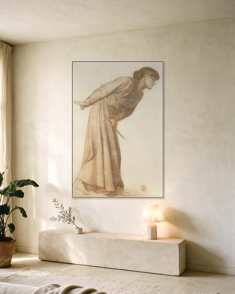 Dantes droom op het moment van de dood van Beatrice, figuurstudie in een aluminium frame aan dezelfde muur