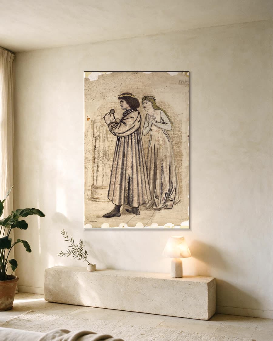 De huwelijksreis van koning René in een aluminium frame aan dezelfde muur