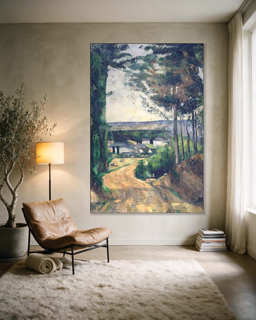 Weg naar de vijver in een aluminium frame aan dezelfde muur