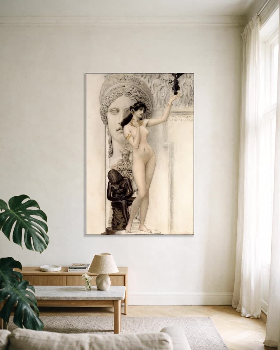 Allegorie van de Beeldhouwkunst in een aluminium frame aan dezelfde muur