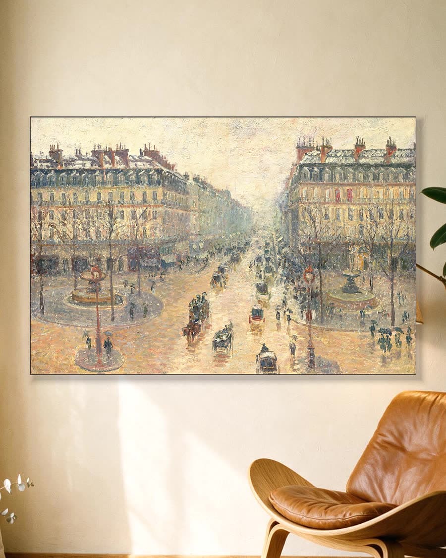 Avenue de l'Opéra, effect van sneeuw in een aluminium frame aan dezelfde muur