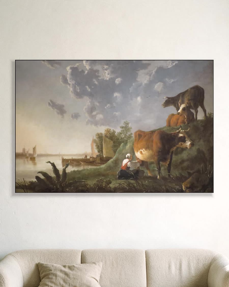 Avond in de weiden in een aluminium frame aan dezelfde muur